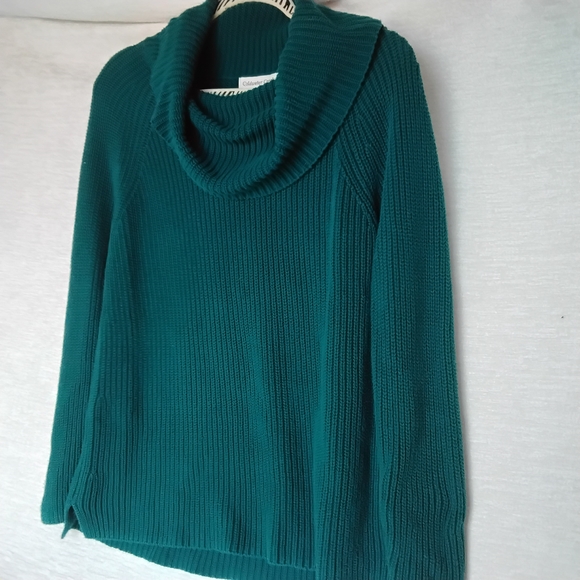 Coldwater Creek 100%Cotton Dark Teal Cowl Neck Sweater - Picture 2 of 9